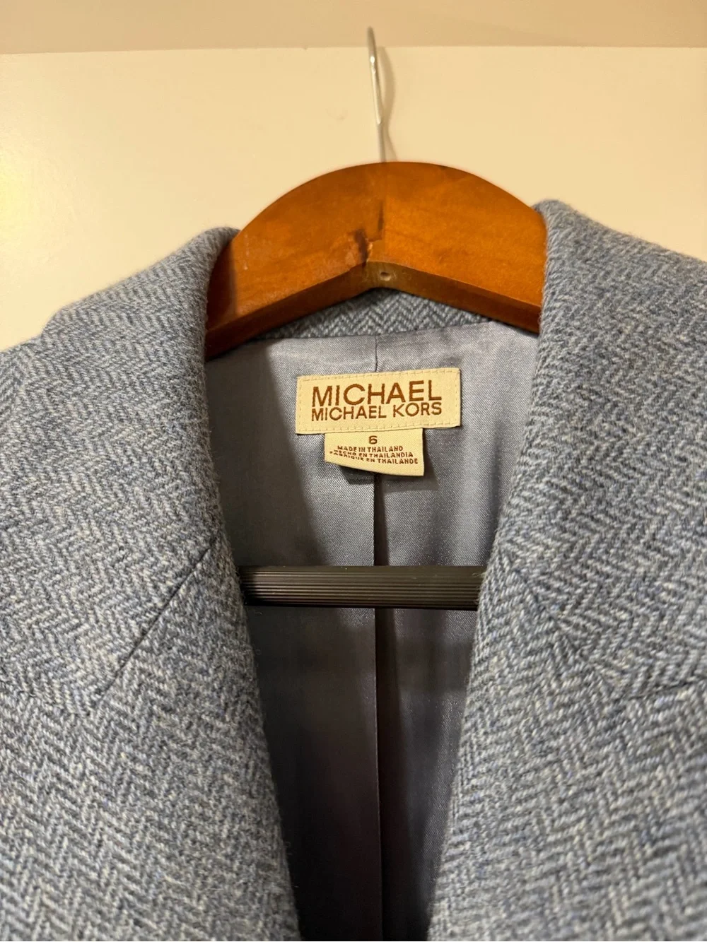 MICHAEL Michael Kors 100% Wool Tweed Blazer Blue Herringbone Size 6